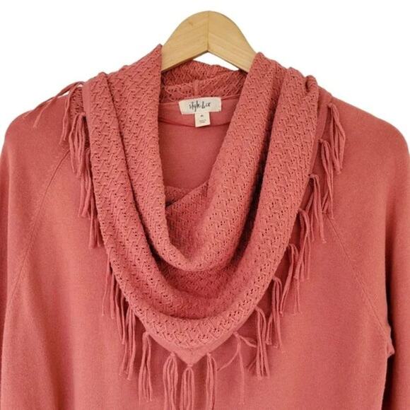 Style & Co Fringed Cowl Neck Sweater Copper Rose Women Petite Large PL Soft Cozy - Picture 3 of 11